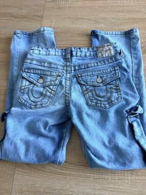 True Religion Light Blue Kids Denim cargo Ricky Jeans with Back Pocket Flap